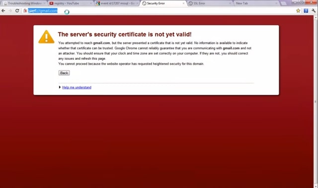 invalid server certificate chrome