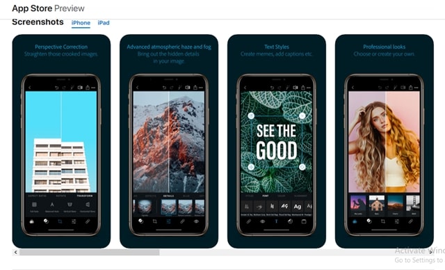 Adobe Photoshop Express for iOS unblur picture editor